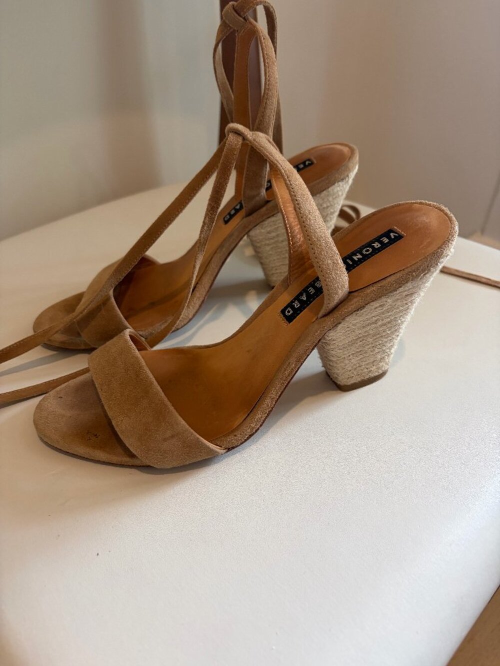 Veronica Beard Tan Suede Espadrille Wedge Sandals EU 38